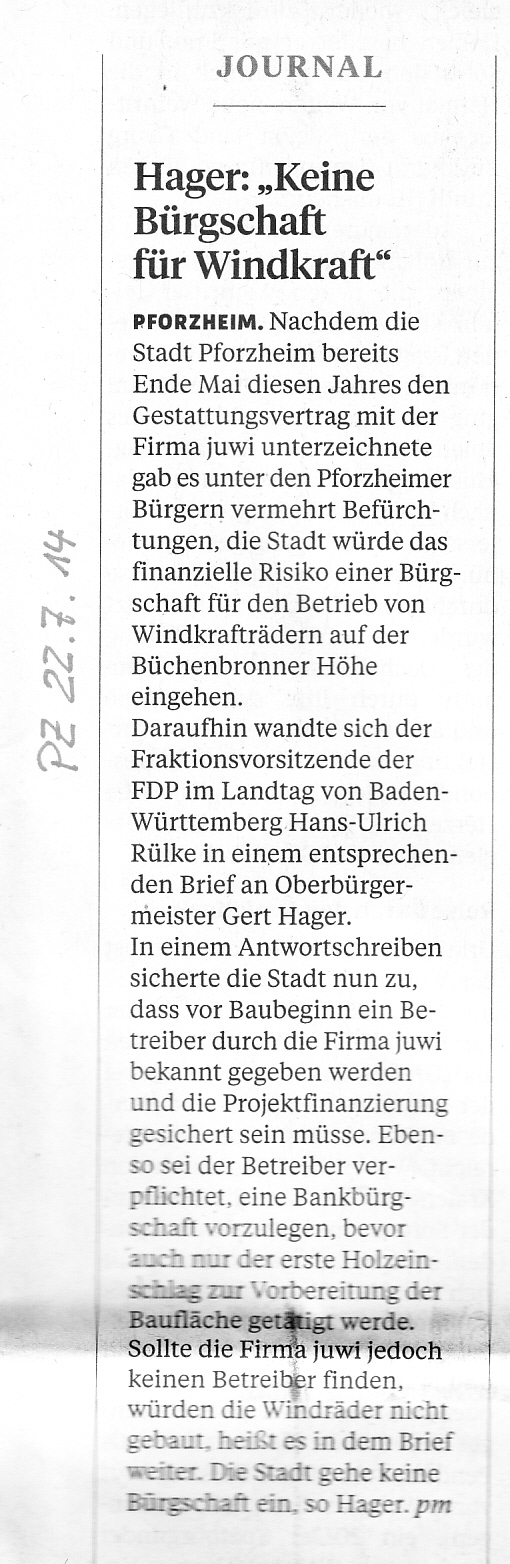 Pforzheimer Zeitung vom 22.07.2014